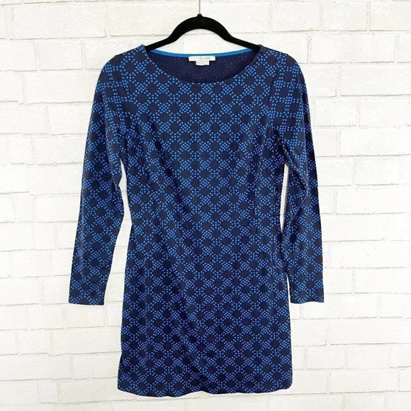 Boden Blue Mia Polka Dot Long Sleeve Jersey Day Dress Women's US Size 6 Regular - Picture 2 of 9